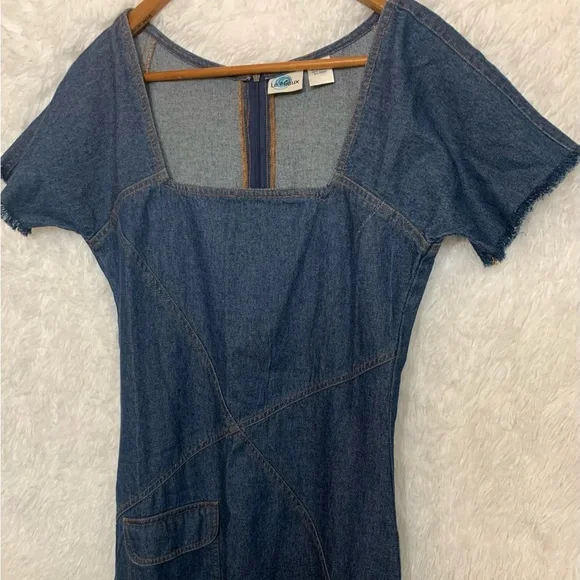 Le Mieux Dress Women 6 Blue Shift Denim Sweetheart Frayed Cotton Preppy no tags - Picture 1 of 13
